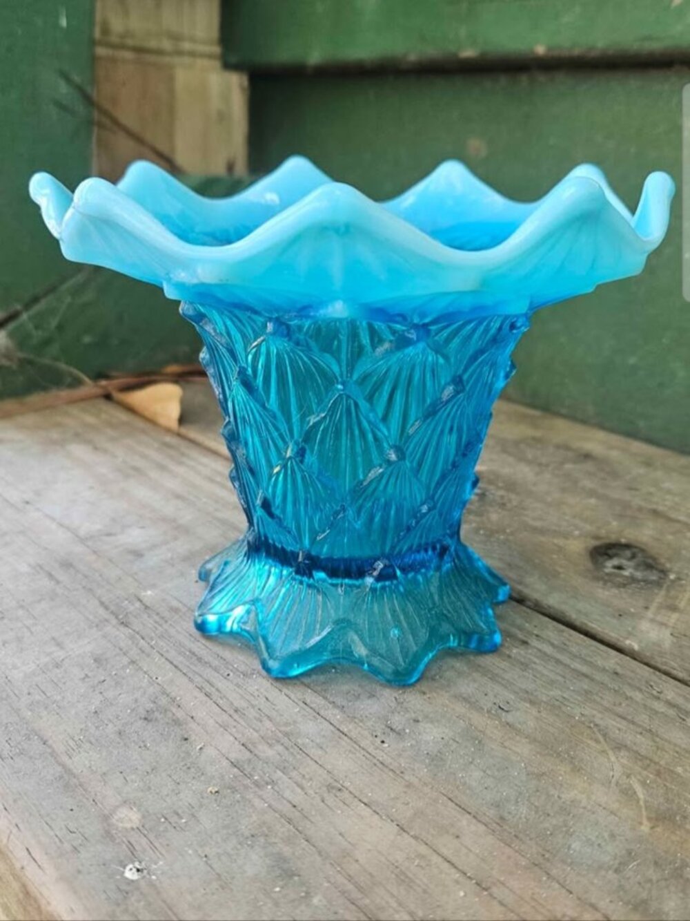Opalescent Blue Glass Candy Dish